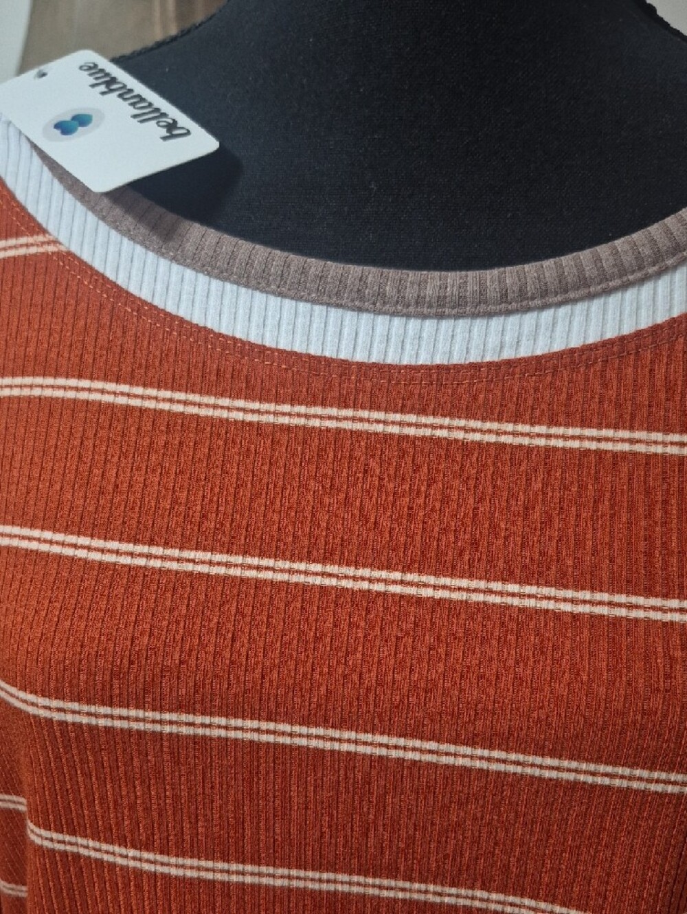 BellanBlue Rust Orange Striped Ribbed Women’s Top - Picture 5 of 9